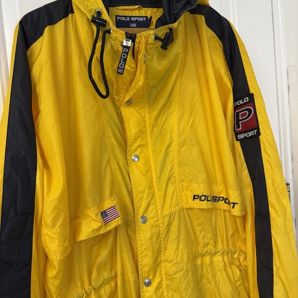 Vintage Polo Sport Ralph Lauren Yellow Button Zip up Jacket Windbreaker‎ Men's L - Picture 2 of 11
